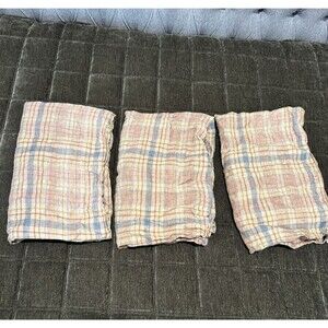 LIBECO Home 3 Pillow Cases 100% Linen Plaid